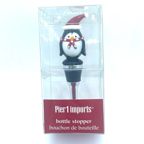 Pier 1 Imports Christmas 4.5" Glass Penguin Wine Bottle Stopper Santa Hat NIB - Picture 1 of 4